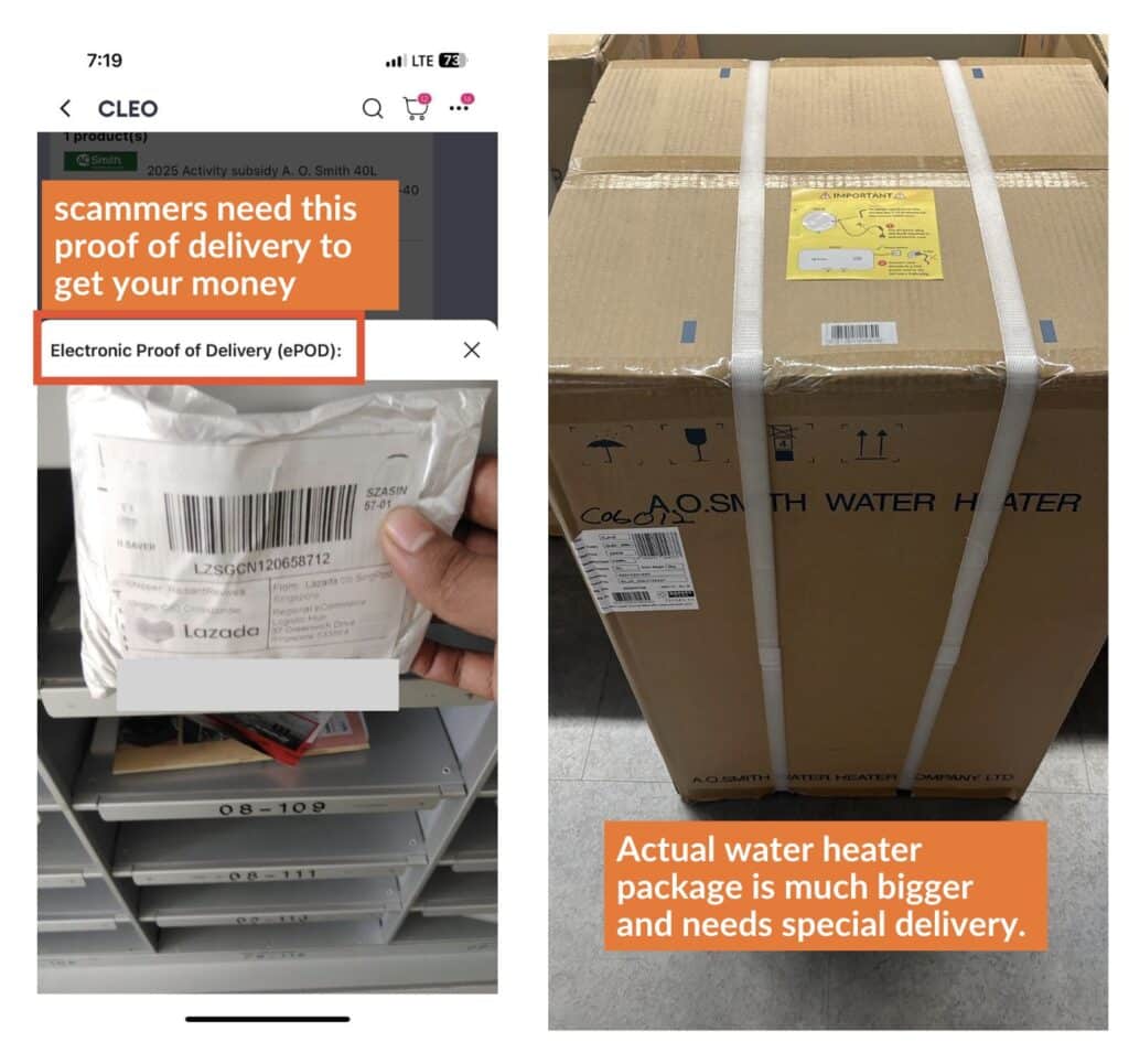 lazada proof of delivery actual water heater packaget