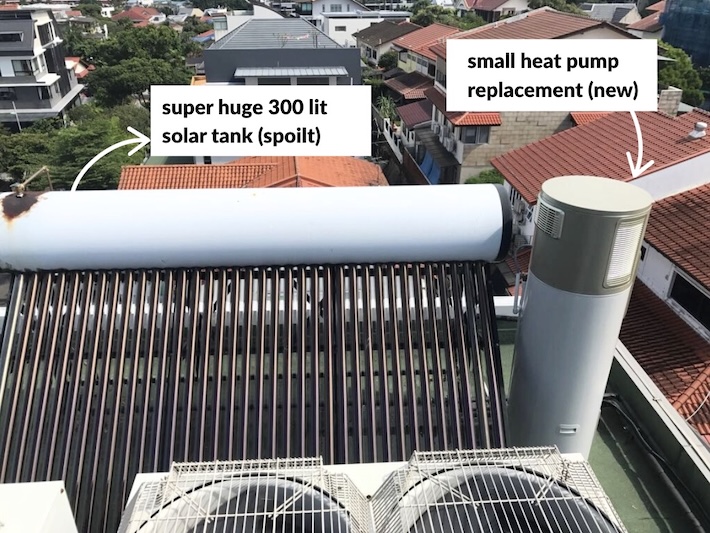 huge 300 lit solar tank spoilt 150 lit heat pump replace