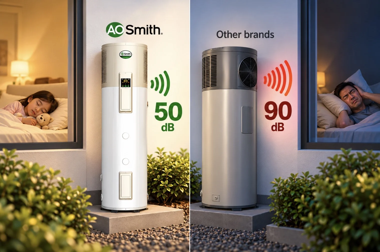 50 vs 90 decibel heat pump noise level HPI others