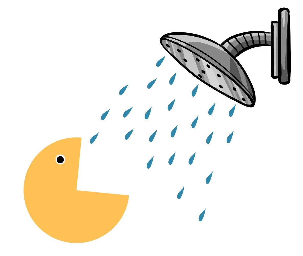 drink shower water open mouth pacman