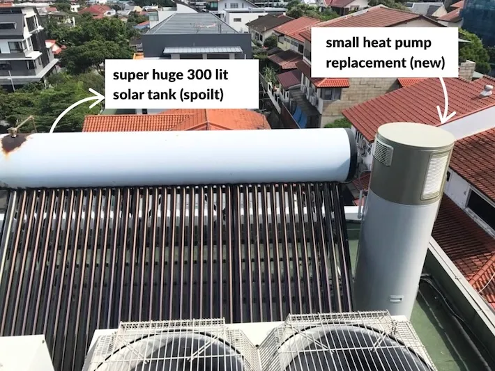 huge 300 lit solar tank spoilt 150 lit heat pump replace
