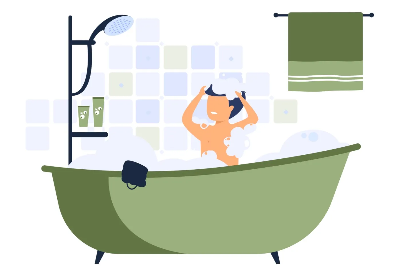cartoon boy bath soap shower green bathtub