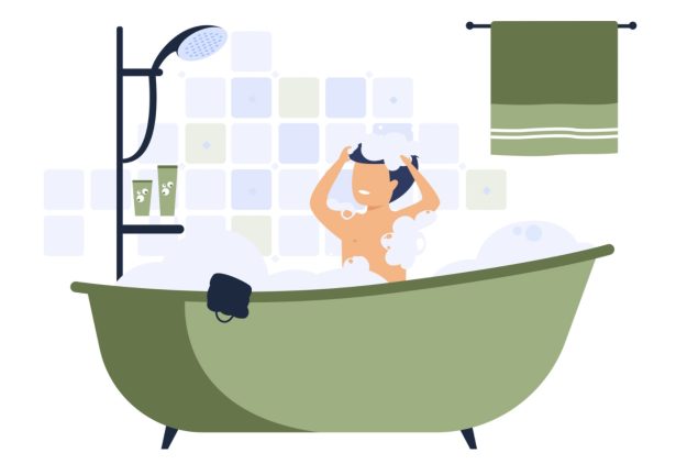 cartoon boy bath soap shower green bathtub
